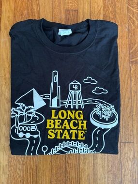 Port and Company Black Long Beach State Graphic Tee with Yellow Print